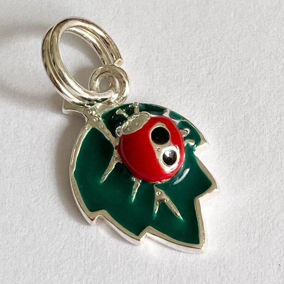 Sterling Silver Ladybug Charm 925 Enamel Red Leaf European Bead Pendant Bracelet - Picture 1 of 8